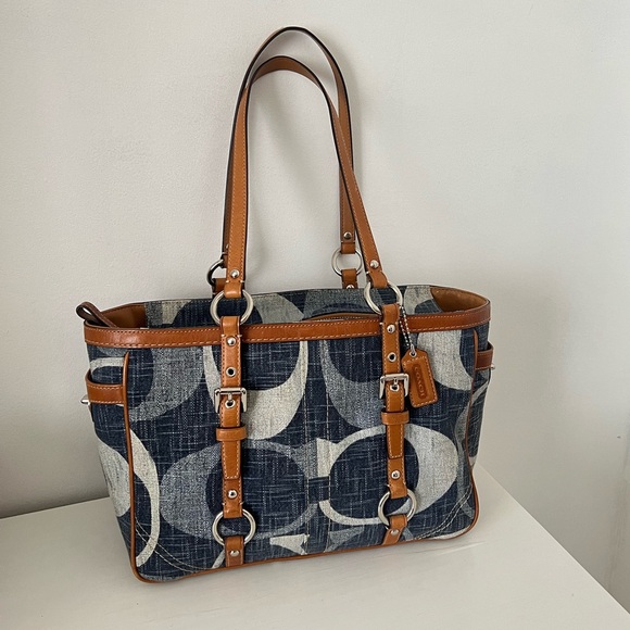 Coach Denim and Tan Signature Tote - Picture 3 of 12